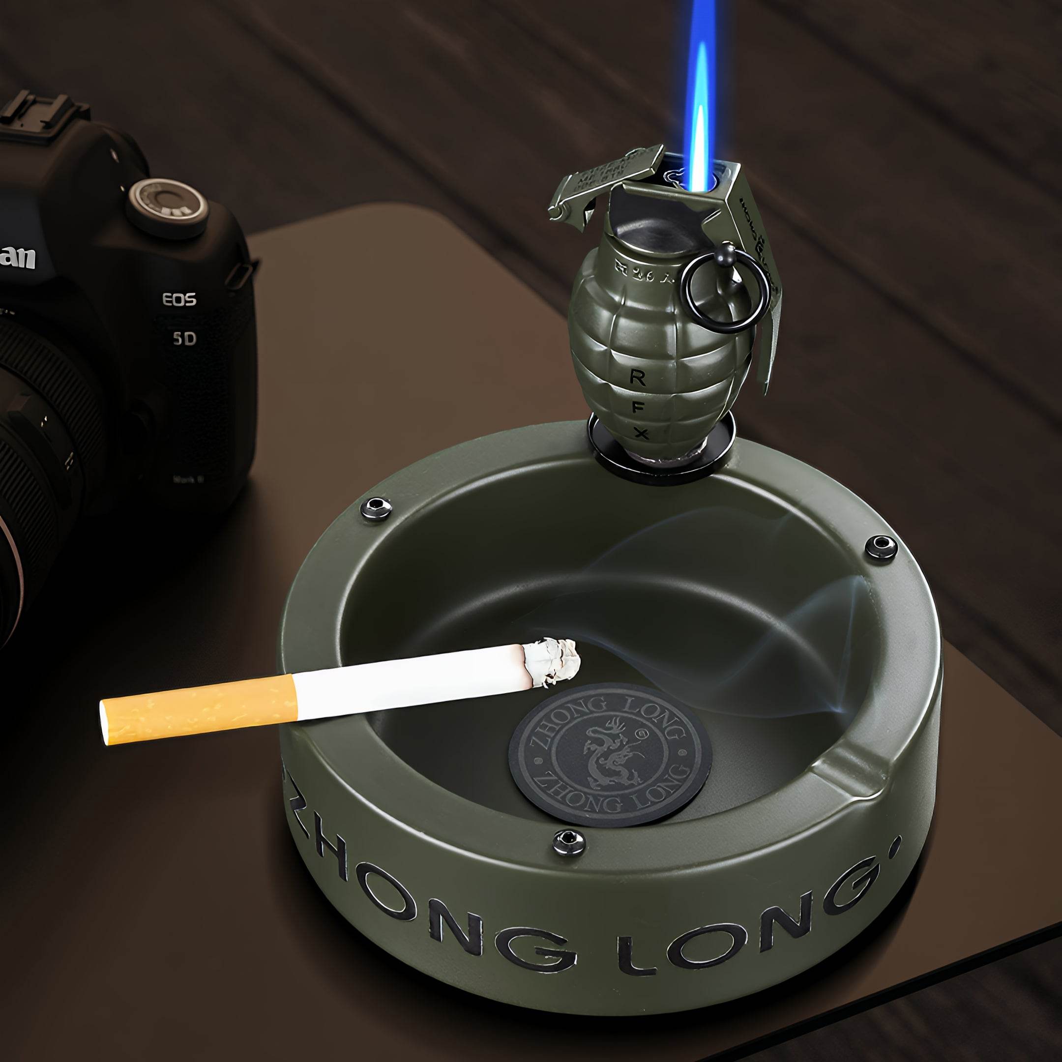 Mini Grenade Lighter With Round Ashtray - GHOST RIG