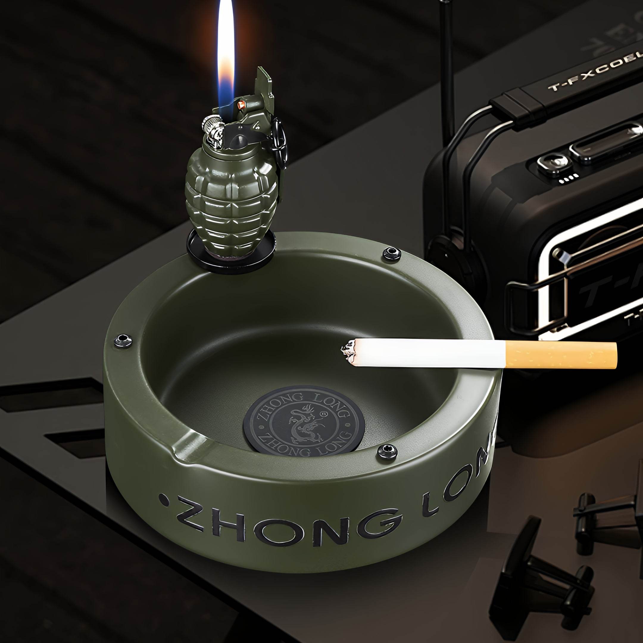 Mini Grenade Lighter With Round Ashtray - GHOST RIG