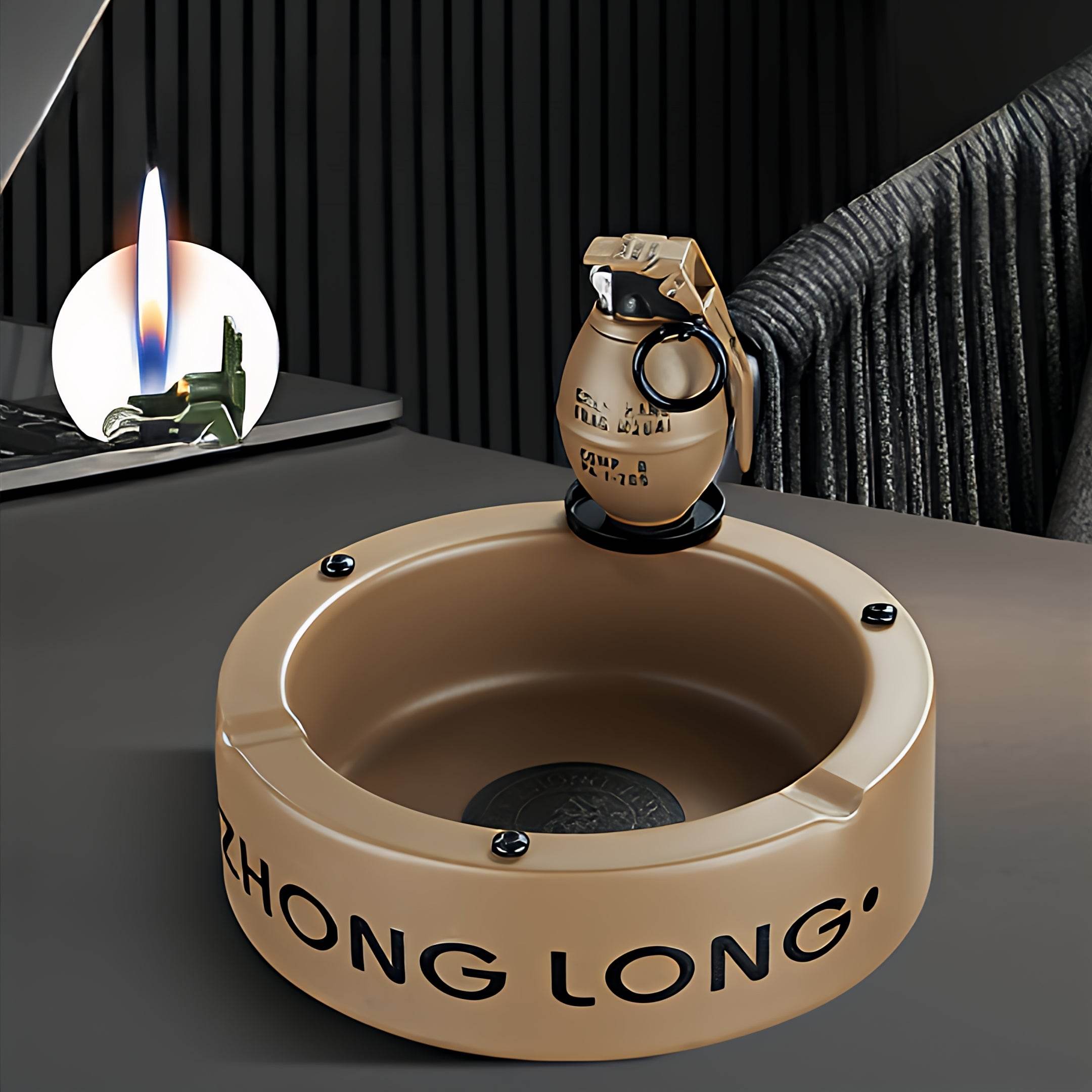 Mini Grenade Lighter With Round Ashtray - GHOST RIG