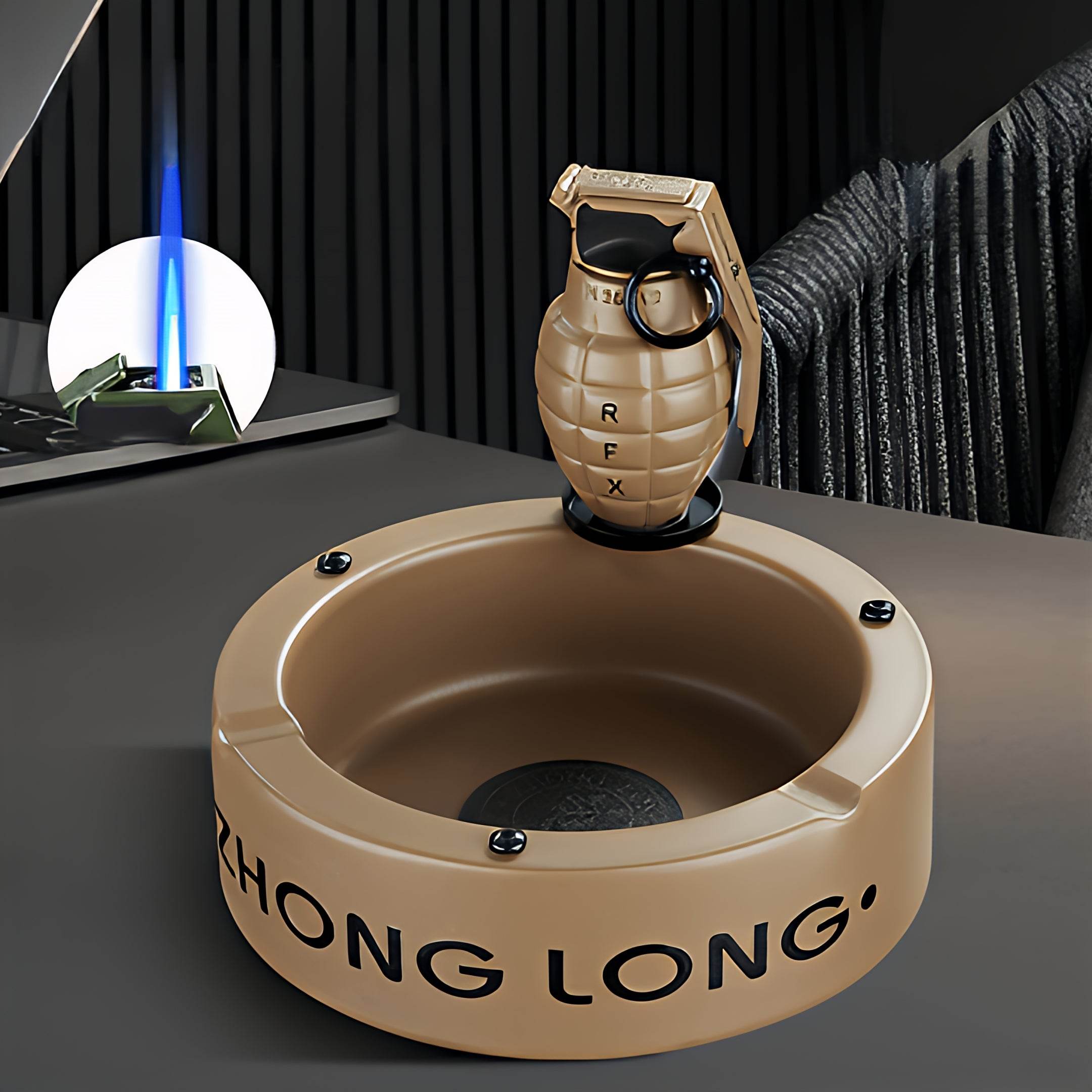 Mini Grenade Lighter With Round Ashtray - GHOST RIG