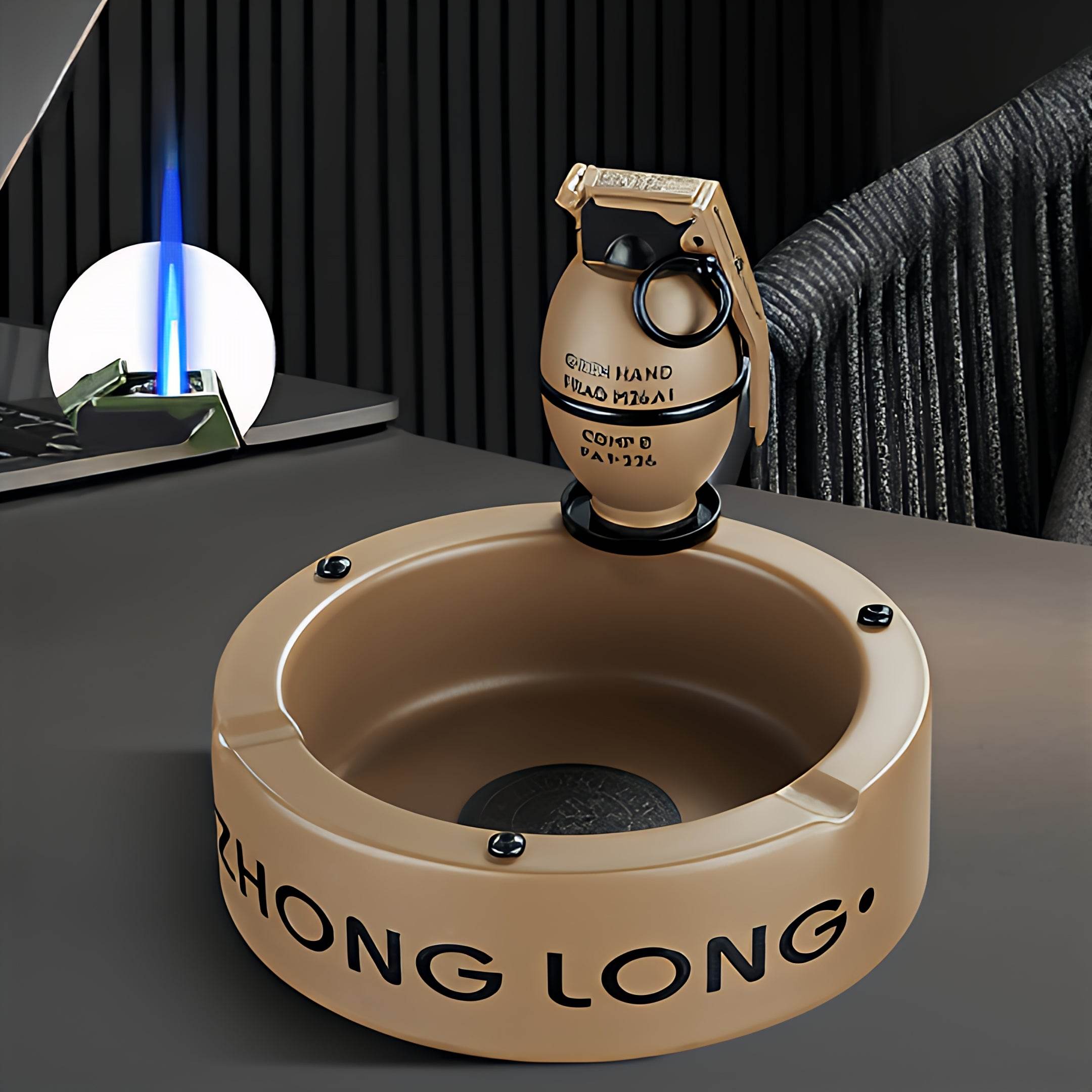 Mini Grenade Lighter With Round Ashtray - GHOST RIG