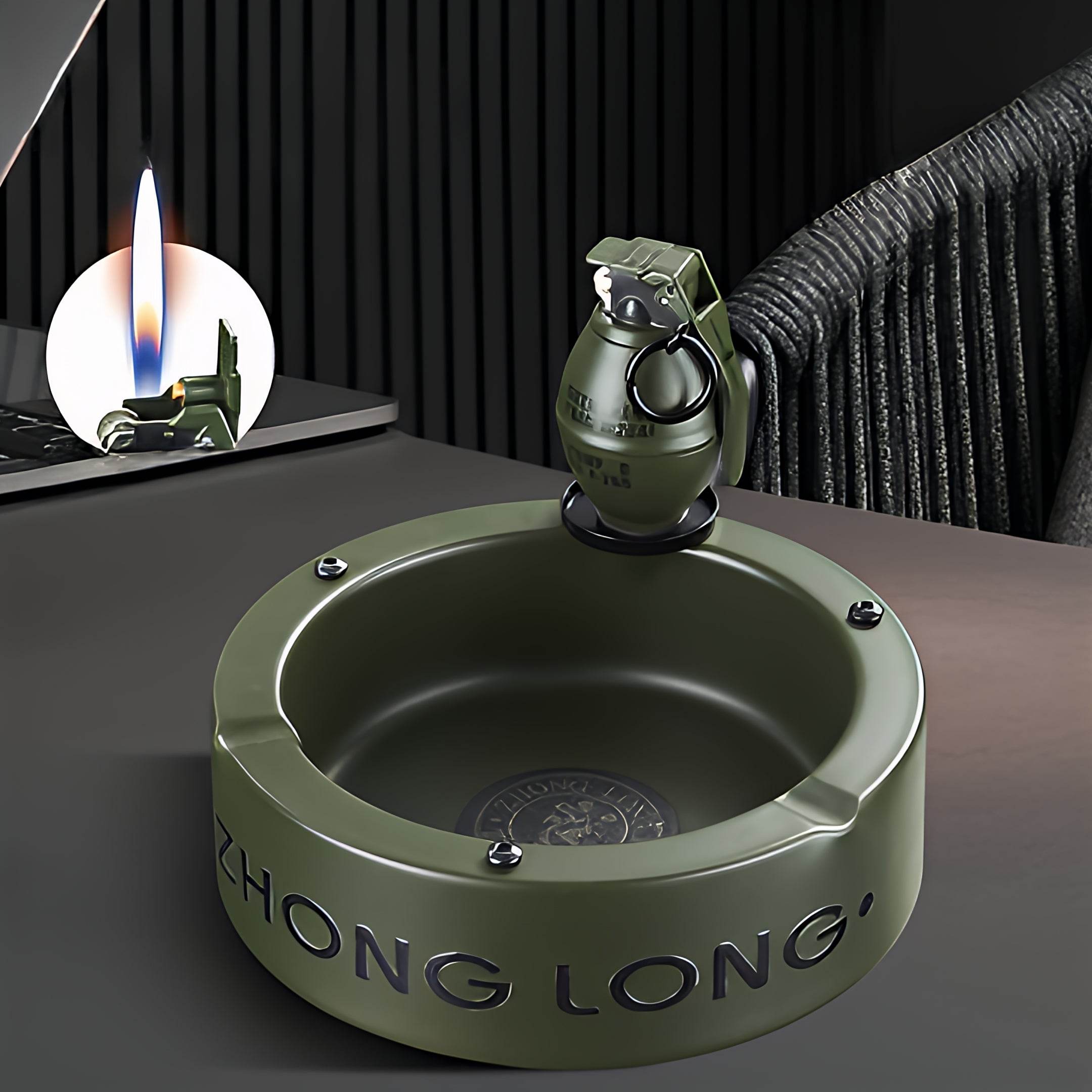 Mini Grenade Lighter With Round Ashtray - GHOST RIG