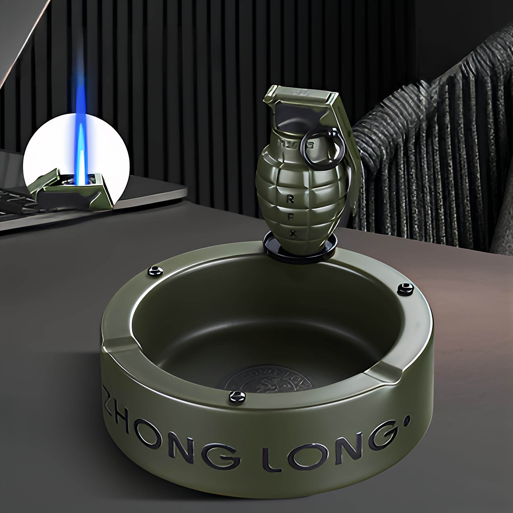 Mini Grenade Lighter With Round Ashtray - GHOST RIG